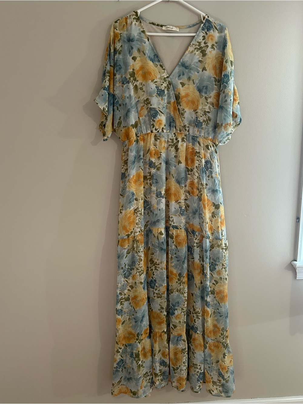 Lightweight Floral Wrap Maxi Dress in Blue & Yellow